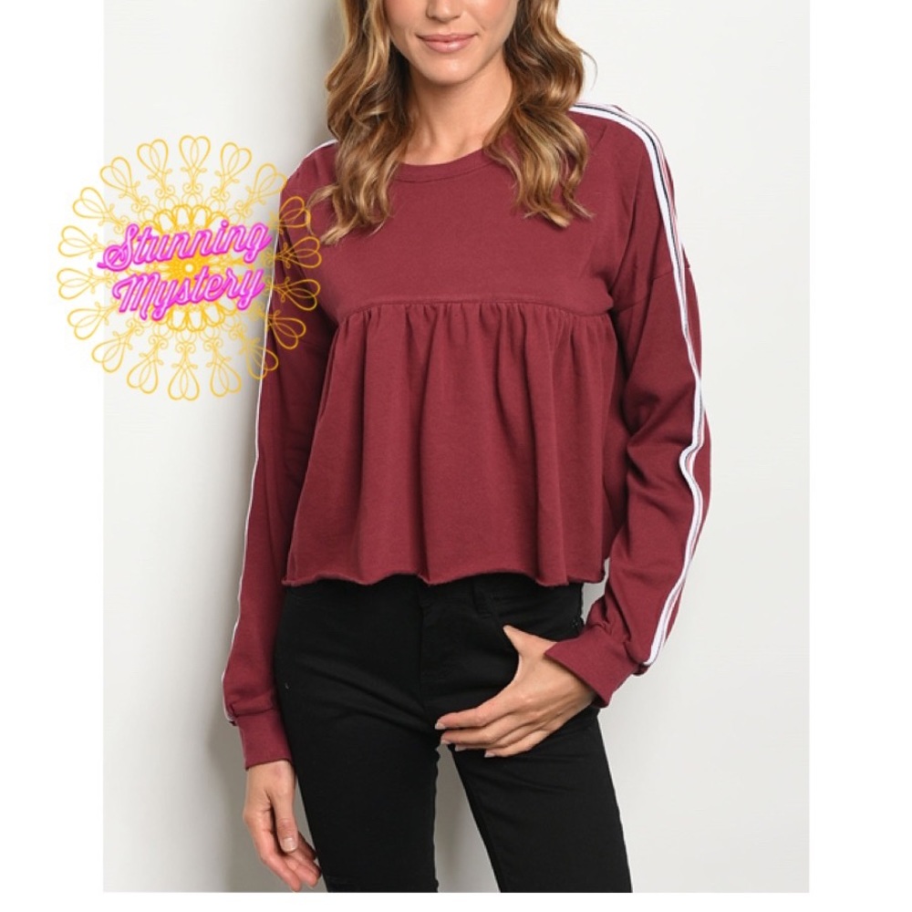 🍷Stella Oversized Long Sleeve Wine Crop Top